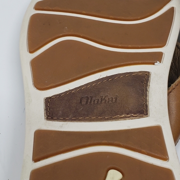 Olukai Sandals Men’s 8 Nalukai Brown Tan Leather Flip Flops - Picture 6 of 9